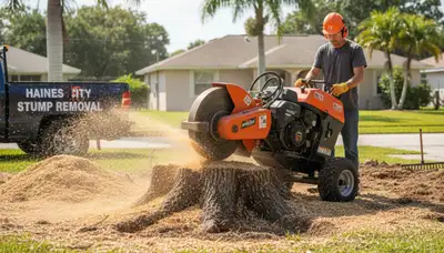Professional stump grinding service removing tree stumps in Haines City, FL near Kissimmee tree experts