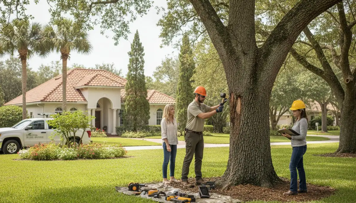 Certified arborist performing tree health assessment for homeowners in Winter Park, FL