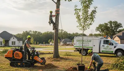 Arborist planting young tree in Kissimmee, FL yard for Chop Chop Tree professional planting service