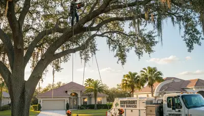 Professional tree removal service in Kissimmee FL safely cutting and clearing large oak tree