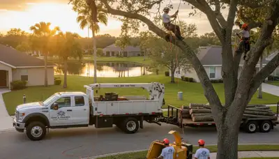 Professional tree removal service in Kissimmee FL safely clearing large oak trees