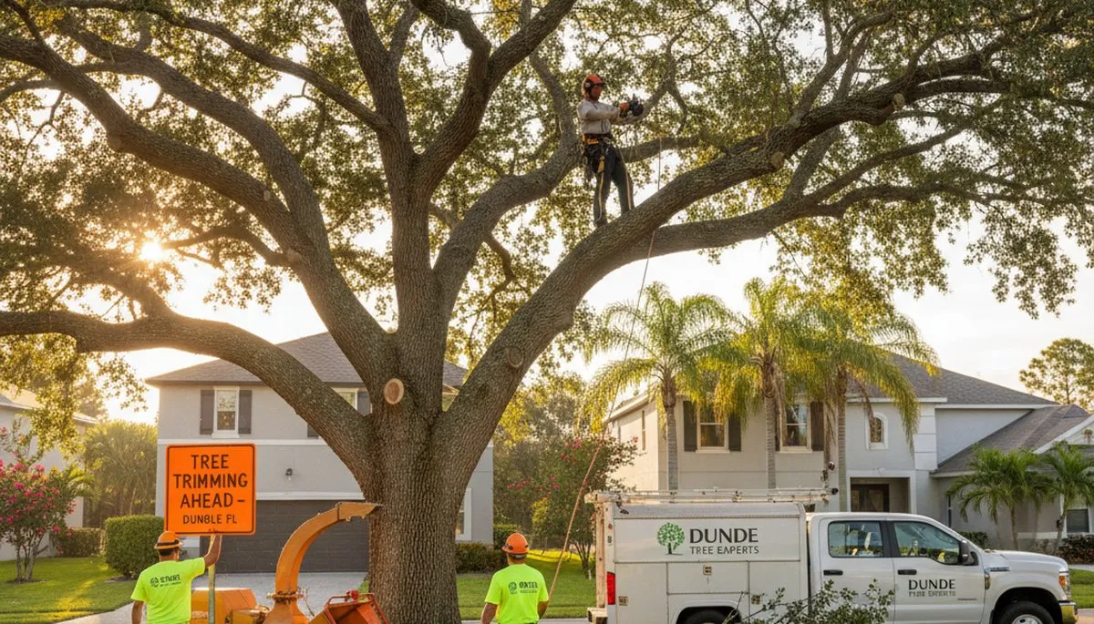 Professional tree removal service team working safely in Kissimmee FL neighborhood
