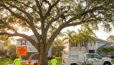 Professional tree removal service team working safely in Kissimmee FL neighborhood