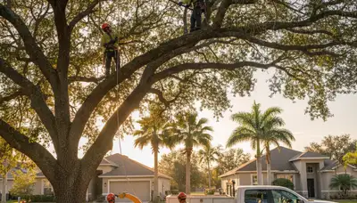 Professional tree removal service in Kissimmee FL safely cutting large oak tree branches