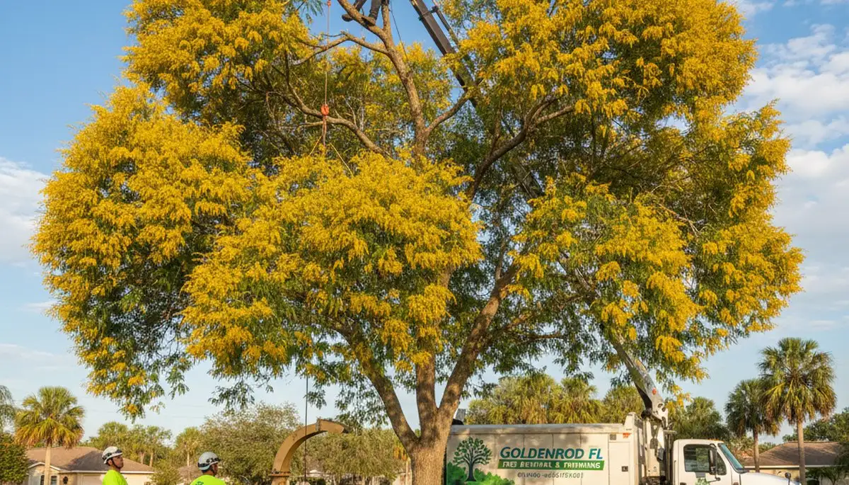 Professional tree removal service experts in Kissimmee FL safely cutting and clearing large trees