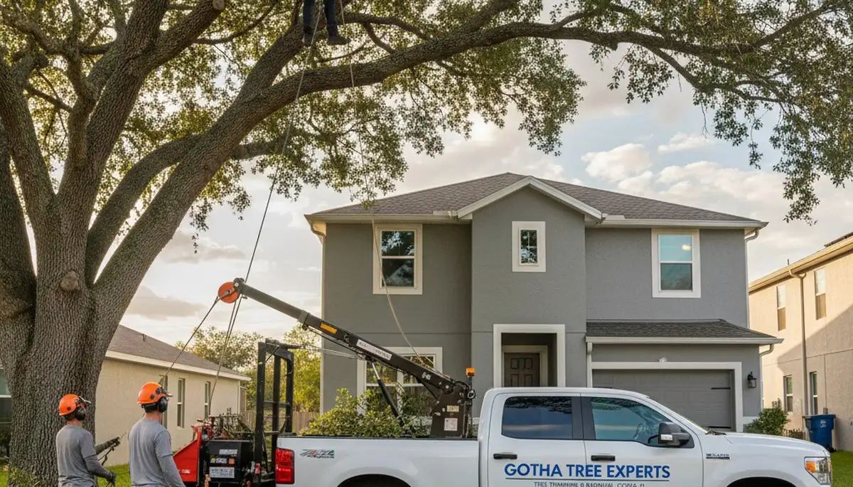 Professional tree removal service in Kissimmee FL safely cutting and clearing large oak trees