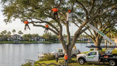 Professional tree removal service in Kissimmee FL safely cutting and clearing large oak trees
