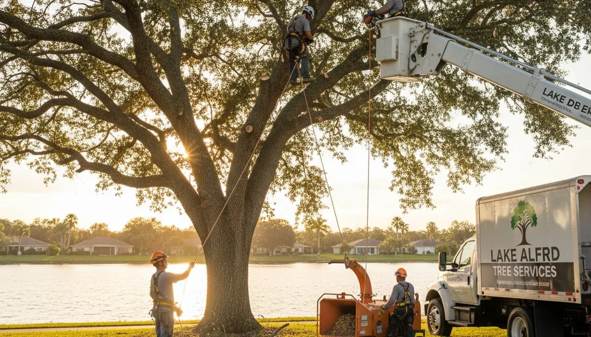 Professional tree removal service in Kissimmee, FL safely clearing large oak trees