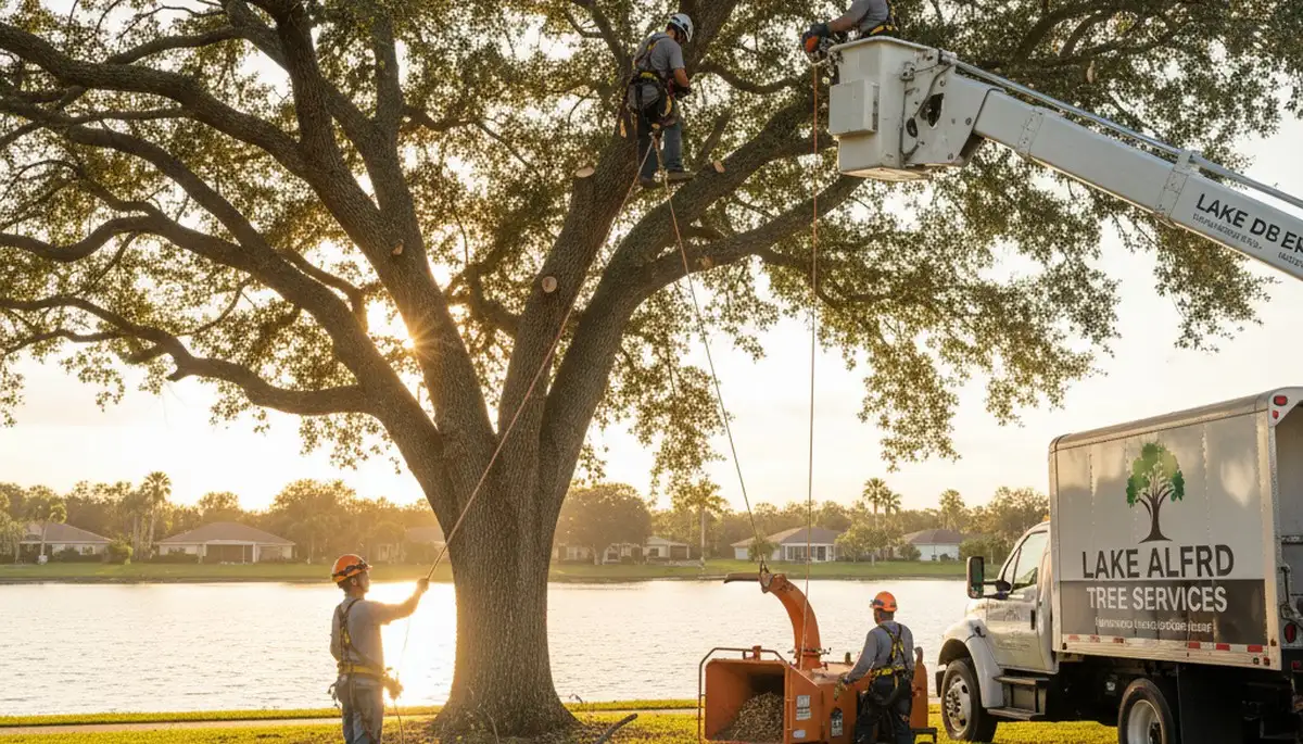 Professional tree removal service in Kissimmee, FL safely clearing large oak trees