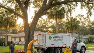 Professional tree removal service experts working in Kissimmee FL residential area