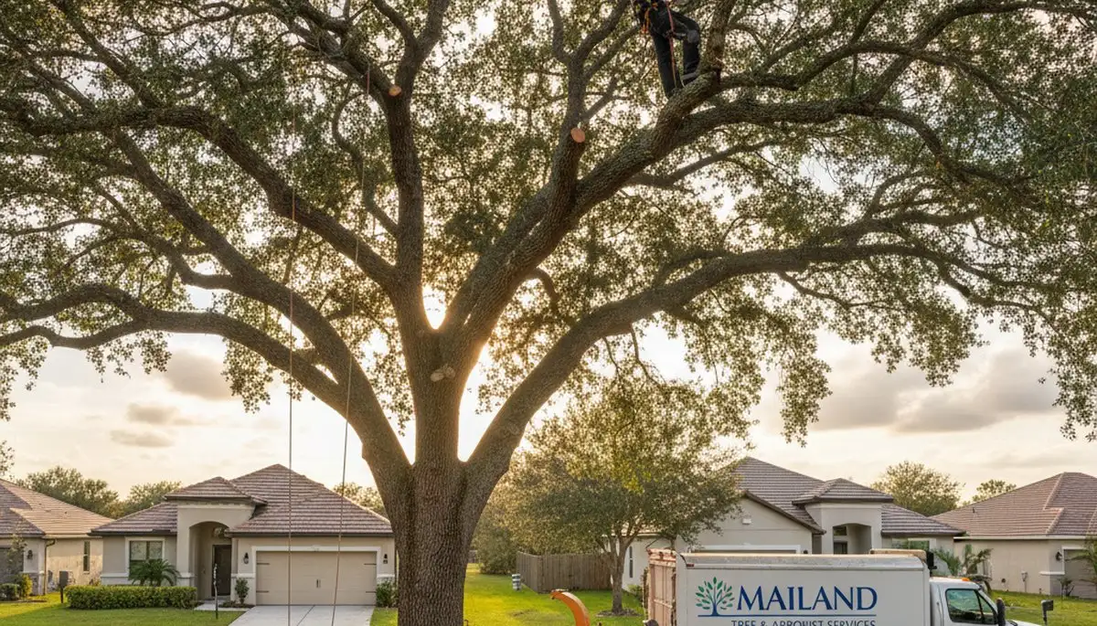 Professional tree removal service crew working safely in Kissimmee FL residential area